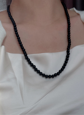 天然7A级黑玛瑙毛衣项链女款纯银