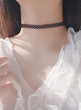 s925纯银白色choker女蕾丝项链