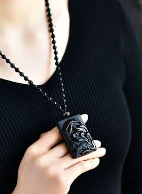 黑曜石九尾狐吊坠 水晶狐狸项链毛衣链催缘纳福护身饰品特价正品