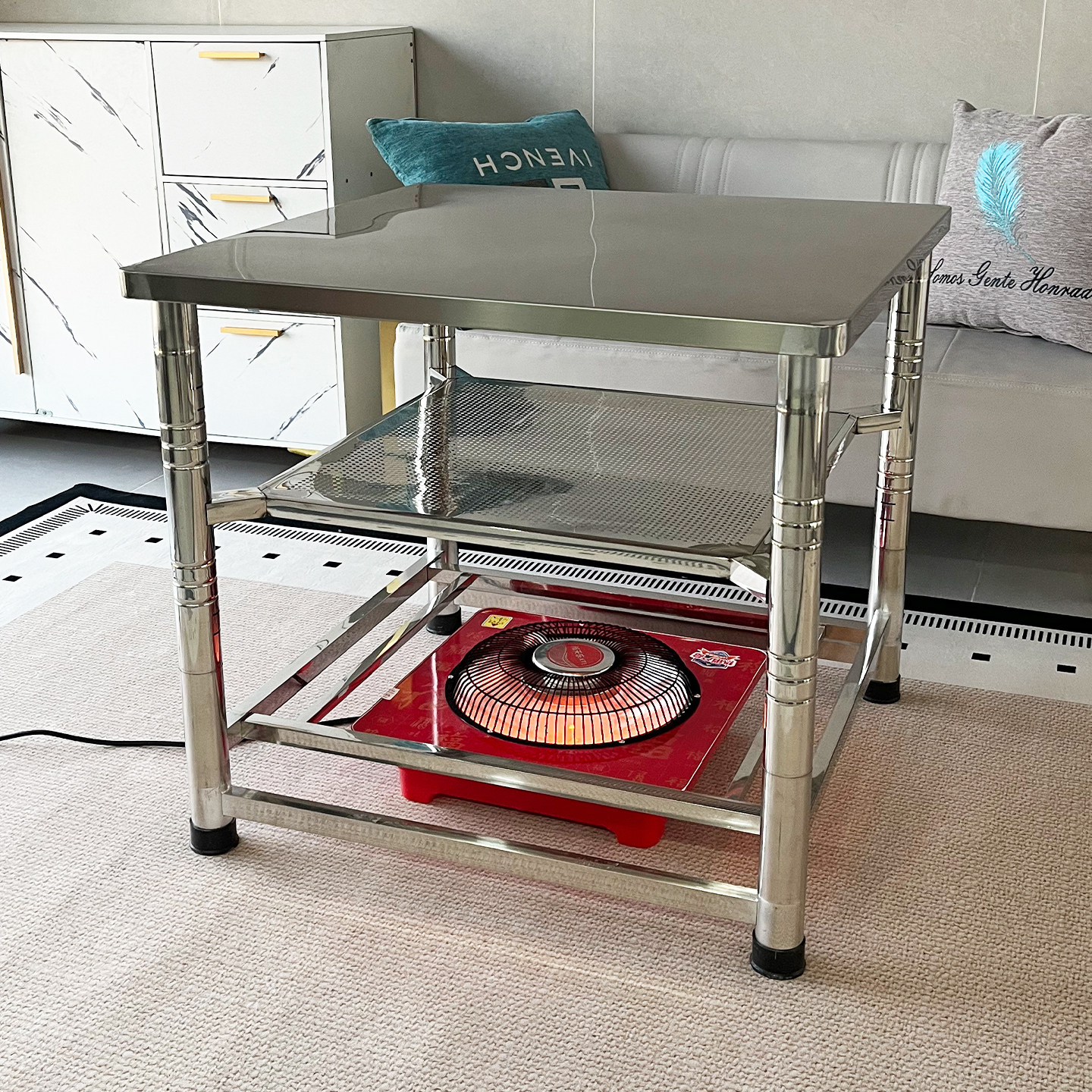 新款家用烤火桌子全不锈钢SUS304冬季取暖正方形折叠组装电炉餐桌,淘宝优惠券,粉丝福利购,淘宝优惠卷