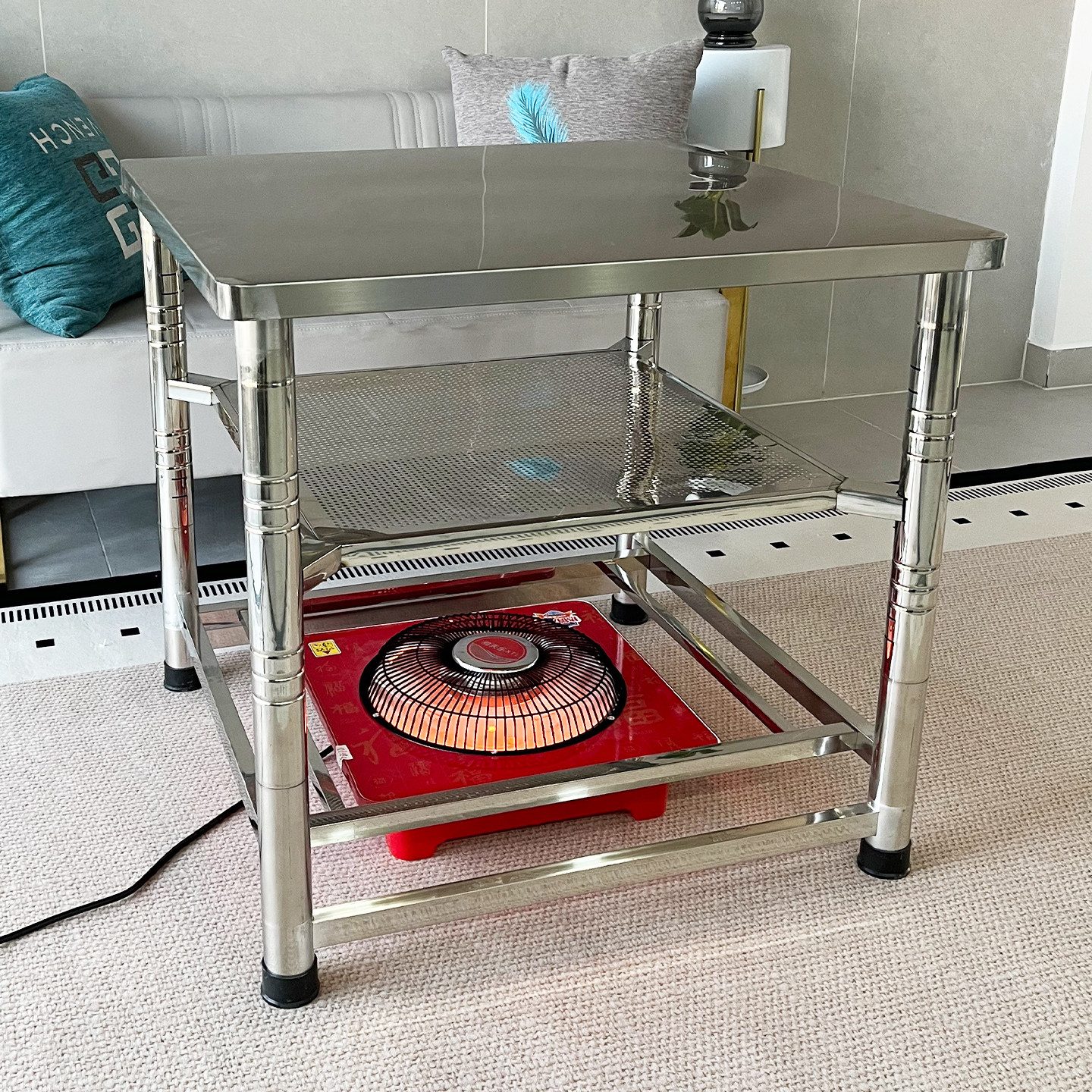 新款家用烤火桌子全不锈钢SUS304冬季取暖正方形折叠组装电炉餐桌,淘宝优惠券,粉丝福利购,淘宝优惠卷