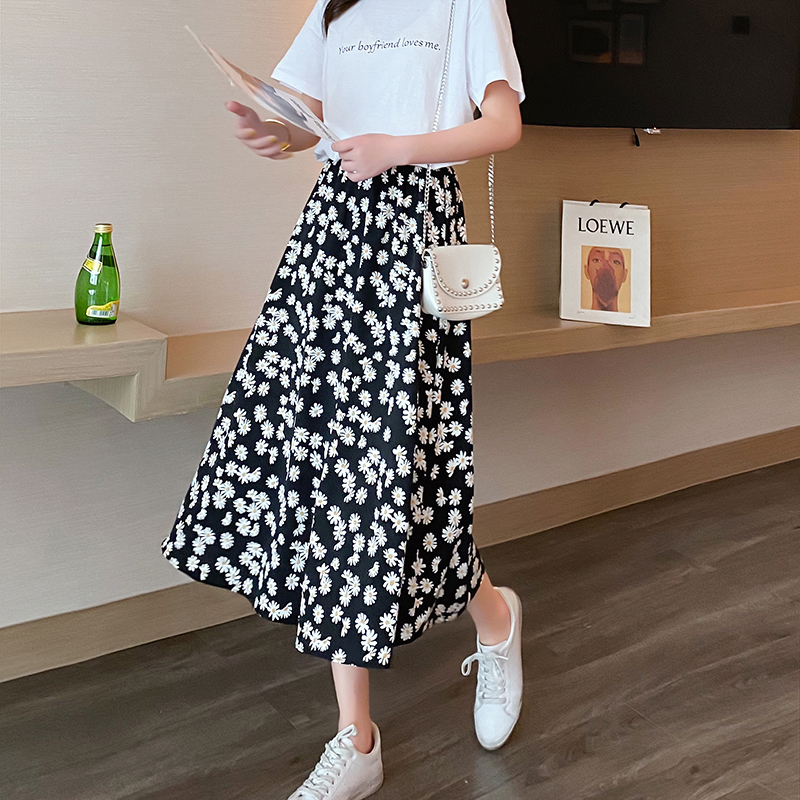 小诺定制NUOSTUDIO半身裙女春年夏季新款碎花A字中长款长裙黑色高腰小雏菊裙子1