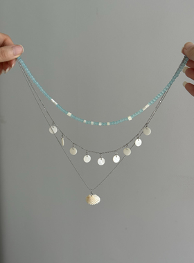 SUZEE原创设计 蔚蓝海岸 多层叠戴贝壳串珠度假感项链海边穿搭