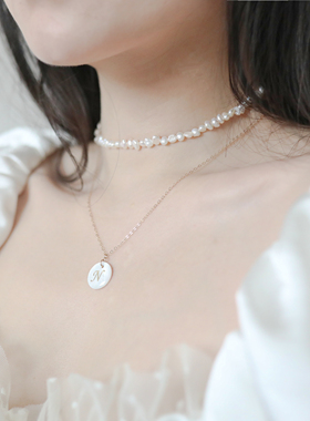 滴油贝壳耳环包金锁骨链定制