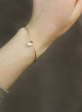 14k包金天然珍珠手镯白搭知性