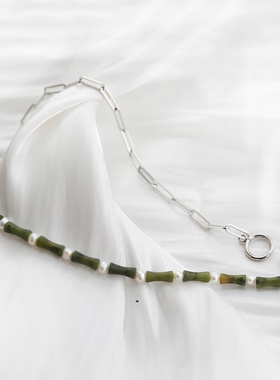 不对称手工橄榄石珍珠锁骨链