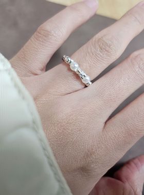 碎银子珍珠戒指女小众设计开口指环素圈戒子