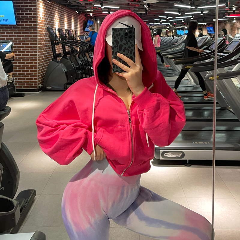 Reyna网红纯色拉链运动卫衣女 短款宽松跑步开衫连帽健身外套罩衫,淘宝优惠券,粉丝福利购,淘宝优惠卷