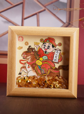 财神爷小摆件顺风顺水顺财神天然黄水晶纯手绘装饰摆件桌面摆件