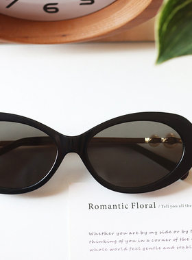 25新款时尚高级感复古双珍珠墨镜女可配近视椭圆形防紫外线太阳镜