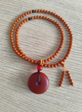 天然琥珀蜜蜡波罗地海老蜜蜡5mm佛珠配红皮老蜜蜡30mm平安扣带证