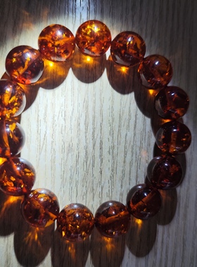 天然琥珀蜜蜡血珀红花珀14mm手串颜色会越来越深