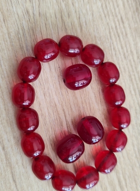 中东蜜蜡樱桃红玻璃丝蜡手串