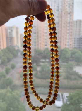 天然琥珀蜜蜡缅甸紫罗兰林草珀金兰珀金棕多宝108佛珠项链茶宝7mm