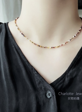 24年初夏多巴胺色多彩半宝石串珠项链女小众新潮沙丘风叠戴锁骨链