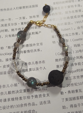 原创设计天然水晶香水手链小众设计感月光石银耀石火山石扩香珠