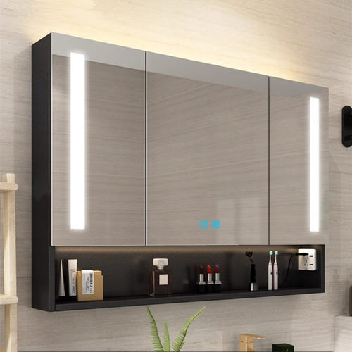 304不锈钢开放格智能浴室镜柜单独卫生间挂墙式置物柜收纳led带灯 - 图1