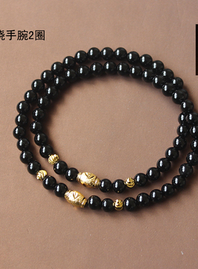 黑玛瑙手链多圈黑色女沙金貔貅
