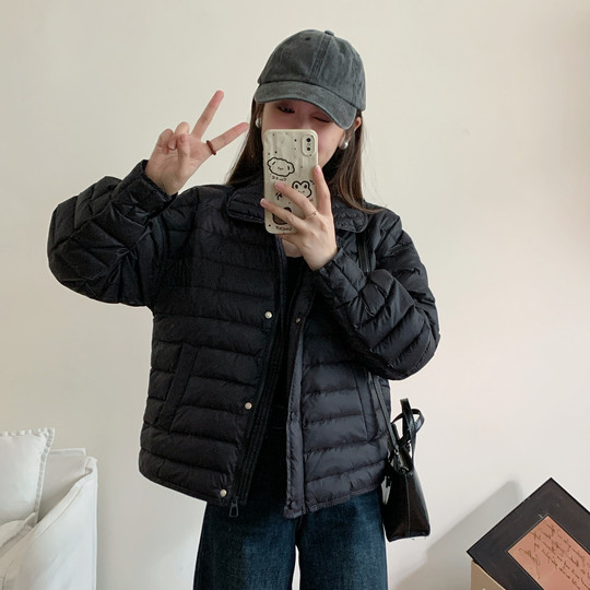 轻薄短款羽绒服女2025年新款韩版时尚休闲排骨风白鸭绒翻领外套