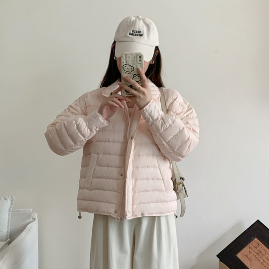 轻薄短款羽绒服女2025年新款韩版时尚休闲排骨风白鸭绒翻领外套
