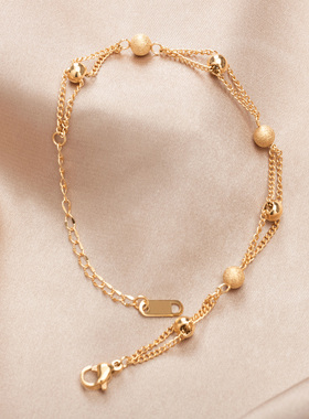 轻奢双层金色磨砂圆珠链条手链