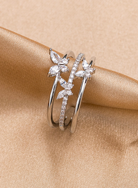 瑞蝴蝶结戒指开口可调节镶钻