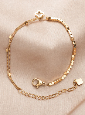 轻奢金色四叶草双层叠戴手链女