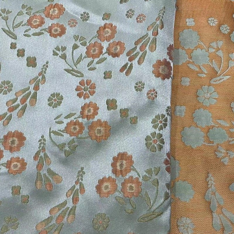 中国风小花朵水草提花面料 微括橘粉色织提花布缎面女装箱包布料,淘宝优惠券,粉丝福利购,淘宝优惠卷
