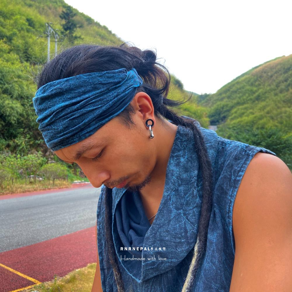 手工发带嬉皮摇滚头巾男瑜伽宽边发箍女水洗做旧纯棉欧美复古头饰_虎窝淘