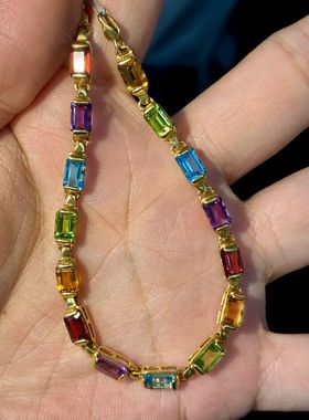 1万多日本珠宝展亏本卖18K金彩虹色蓝宝石手链18K金10克多18厘米