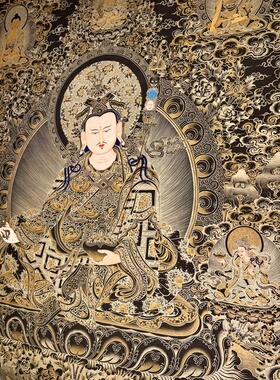 青海热贡画僧亲工手绘矿物颜料唐卡装饰佛画莲花生大师八变高1米