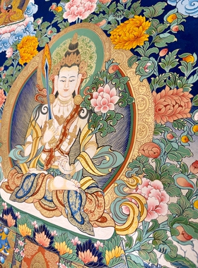 青海热贡扎西老师矿物颜料纯手绘彩唐卡装饰佛画虚空藏菩萨高80