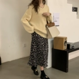 Зимняя ретро длинная юбка, цветочный принт, средней длины, 2023, городской стиль, А-силуэт