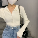 Lu xiaotuantuan Spring Soft и клейкий клейкий кожи полосы лацката для женщин универсальный корейский стройный свитер кардиган