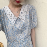 Милая кукла, синий наряд маленькой принцессы, платье, французский стиль, кукольный воротник, цветочный принт