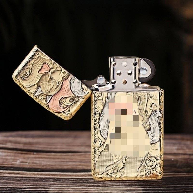 正品zippo打火机黄铜套壳鹰皇九尾狐美女紫铜镶嵌窄版浮雕打火机,淘宝优惠券,粉丝福利购,淘宝优惠卷