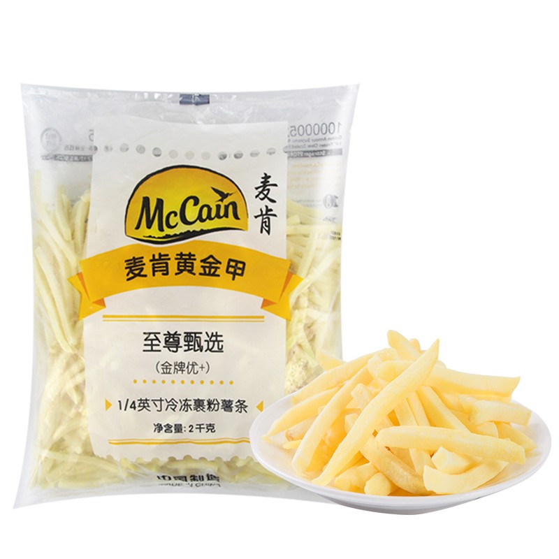 麦肯金牌优+粗薯2Kg黄金甲至尊甄选3/8冷冻裹粉薯条油炸半成品-图0