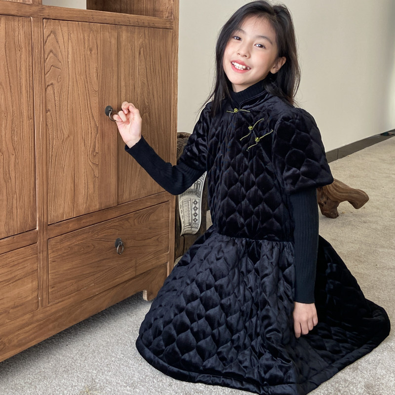 leobaby女童连衣裙2023新款儿童丝绒裙子夹棉新中式手工盘扣长裙,淘宝优惠券,粉丝福利购,淘宝优惠卷