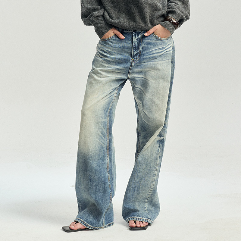 LEONSENSE力上司 重磅做旧水洗雪花猫须时髦微喇直筒牛仔长裤中性,淘宝优惠券,粉丝福利购,淘宝优惠卷