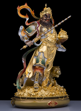 站武财神赵公明铜像黄铜赵元帅玄坛五路中路财神玄关招财家居摆件