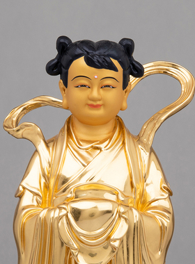 黄铜平安复古桌面金童玉女摆件