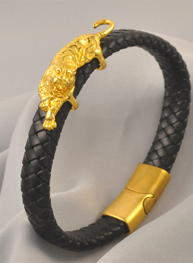 新款黑色编织老虎男款手链
