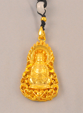 铜镀金火焰观音男款吊坠黄金色观音菩萨吊坠项坠男女复古挂件礼物