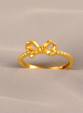 轻奢金色蝴蝶结开口可调女士戒