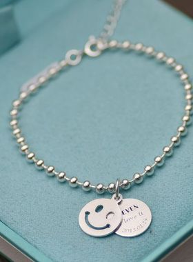 手链925纯银笑脸女韩版简约情侣