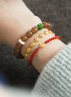 shannai原创新中式南红纯银手链