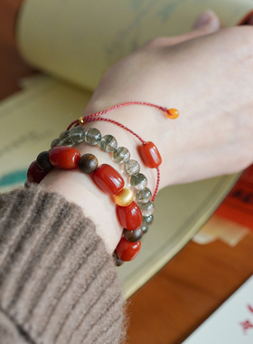 shannai原创天然南红红绳手链