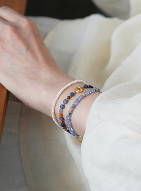 shannai原创天然石蓝色串珠手链