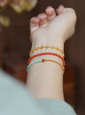 shannai原创天然绿松石南红手串