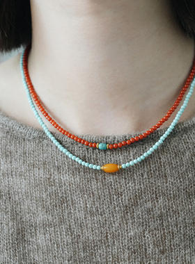 shannai原创天然绿松石蜜蜡项链